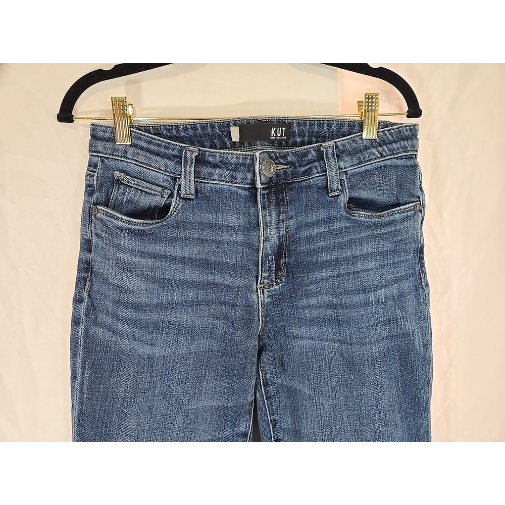KUT Reese Ankle Straight Jeans Size 2 Light Wash Raw Hem Cropped Denim - Picture 6 of 9